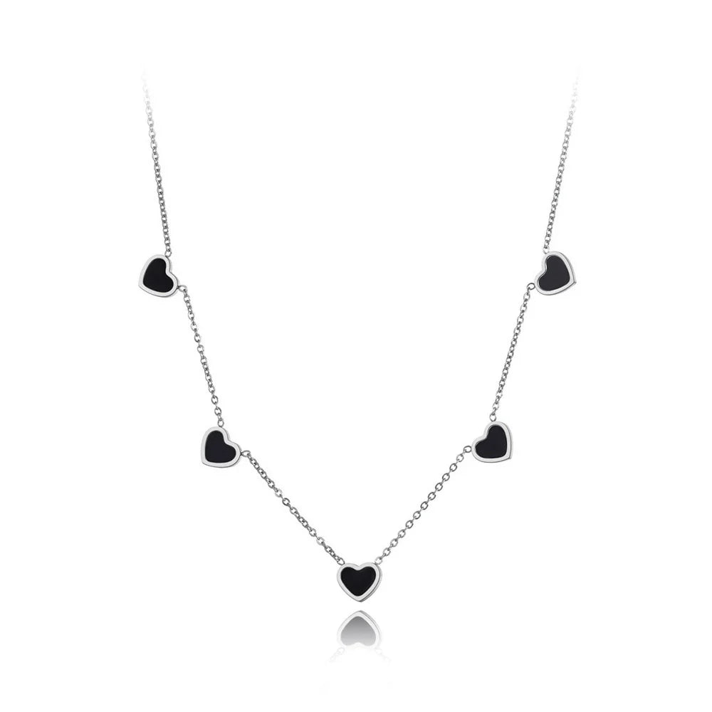 5Pcs White/Black Shell Heart Pendant Necklaces for Women Trendy Titanium Stainless Steel Charm Choker Necklace N20221
