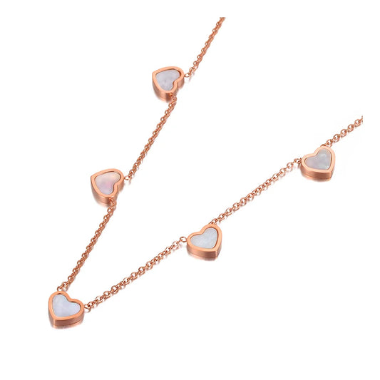 5Pcs White/Black Shell Heart Pendant Necklaces for Women Trendy Titanium Stainless Steel Charm Choker Necklace N20221