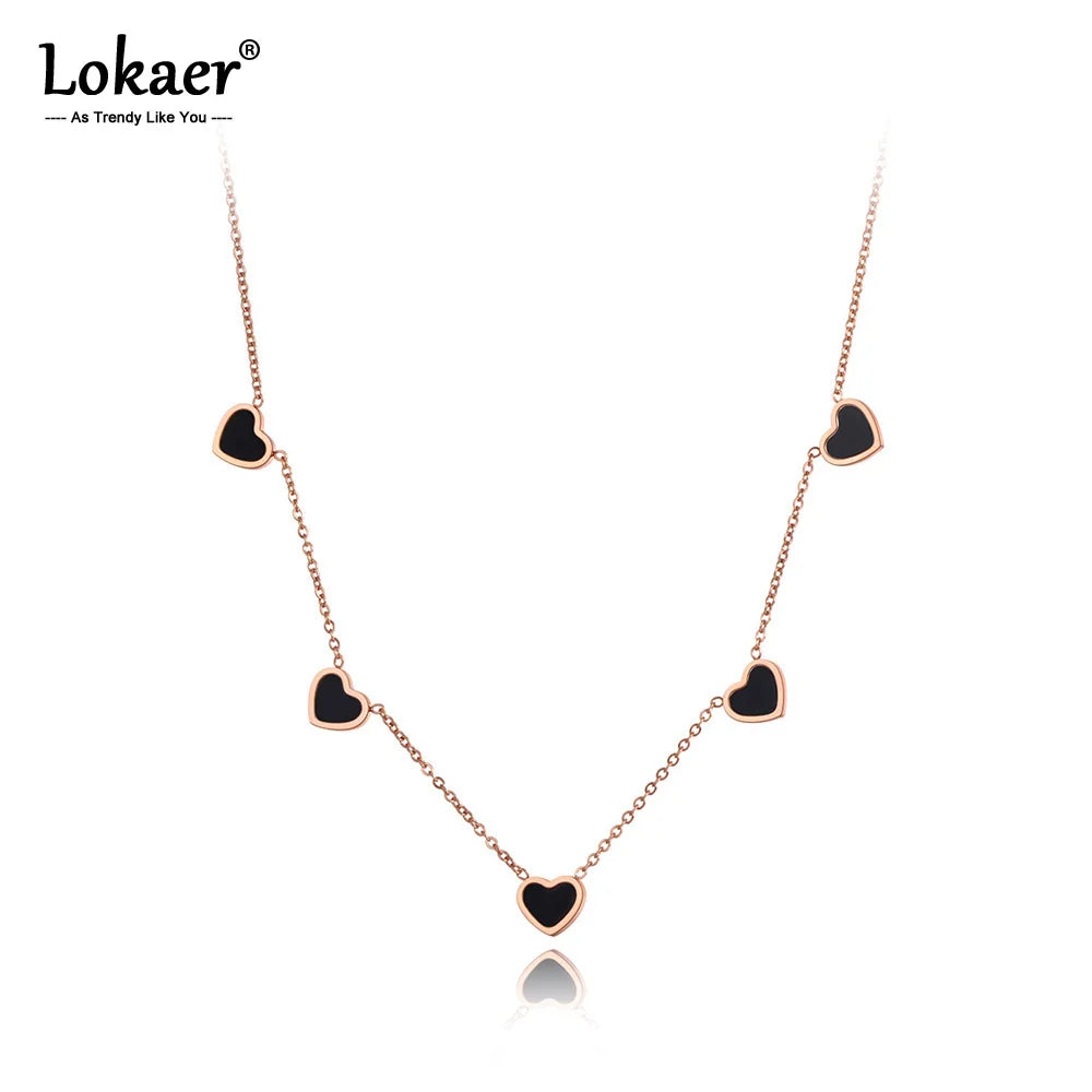 5Pcs White/Black Shell Heart Pendant Necklaces for Women Trendy Titanium Stainless Steel Charm Choker Necklace N20221