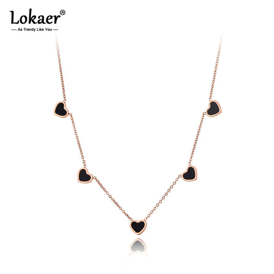 5Pcs White/Black Shell Heart Pendant Necklaces for Women Trendy Titanium Stainless Steel Charm Choker Necklace N20221