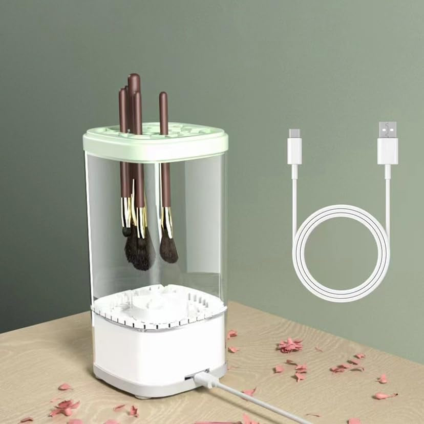 Electric Makeup Brush Cleaner,Electric Makeup Brush Cleaner Machine,Automatic Makeup Brush Cleaner for Makeup Brush and Drawing Tool,Automatic Spinning Makeup Brush Cleaner,White