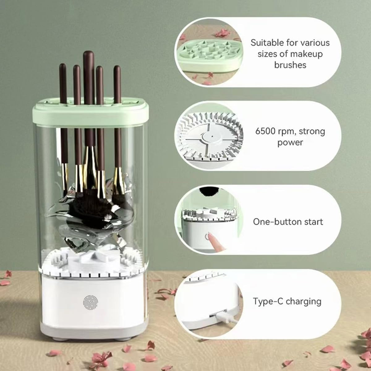 Electric Makeup Brush Cleaner,Electric Makeup Brush Cleaner Machine,Automatic Makeup Brush Cleaner for Makeup Brush and Drawing Tool,Automatic Spinning Makeup Brush Cleaner,White