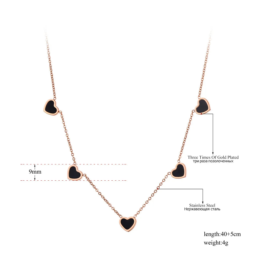 5Pcs White/Black Shell Heart Pendant Necklaces for Women Trendy Titanium Stainless Steel Charm Choker Necklace N20221